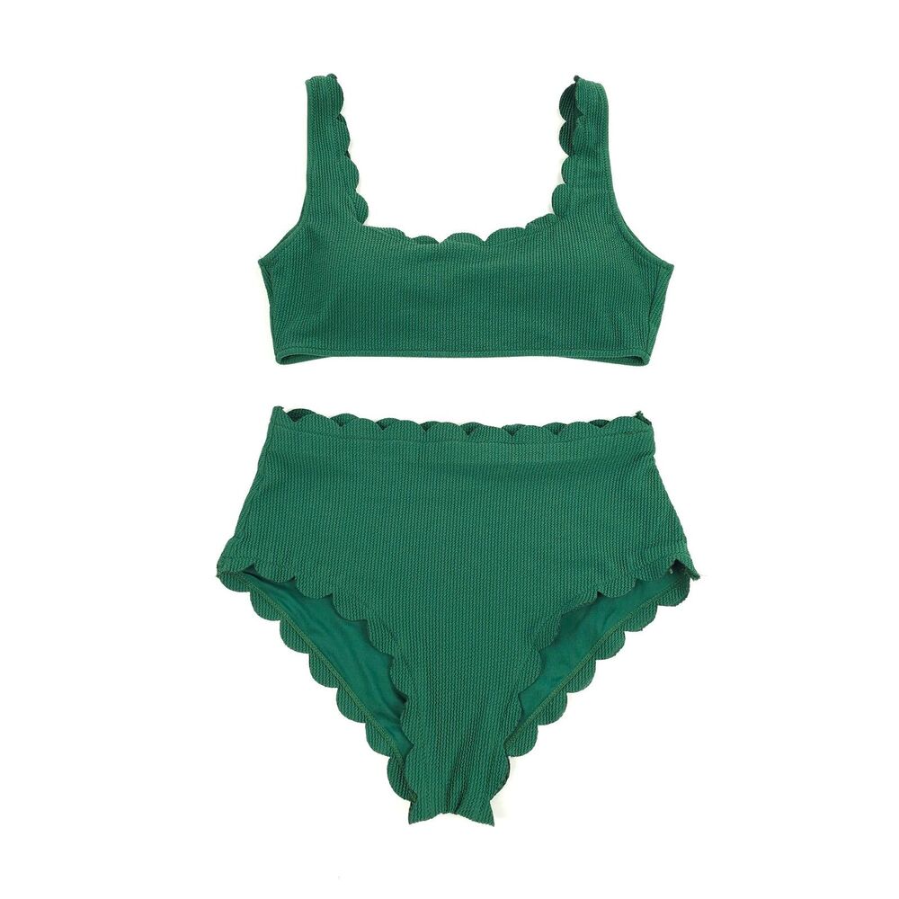 NEW Baltic Born Honolulu Scalloped Bikini Top High Waist Bikini Bottom Set Green
